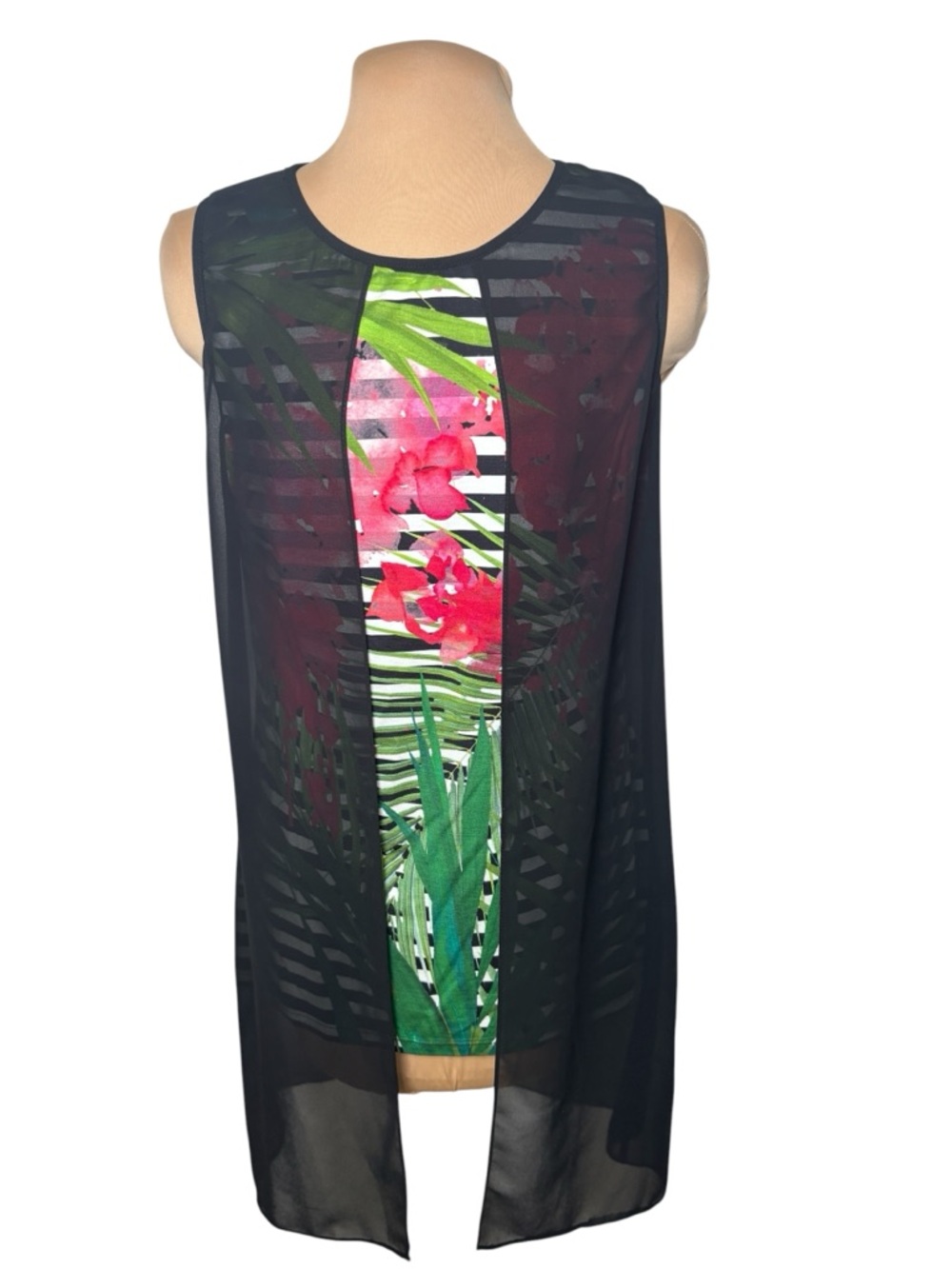 Frank Lyman Floral Sheer Overlay Sleeveless Layered Top Women's 8